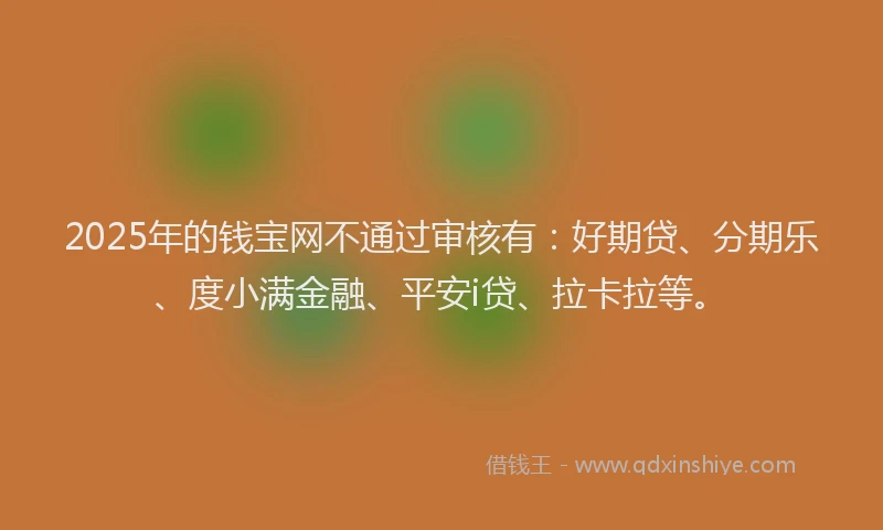 2025年的钱宝网不通过审核有：好期贷、分期乐、度小满金融、平安i贷、拉卡拉等。