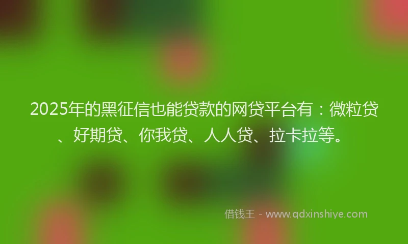 2025年的黑征信也能贷款的网贷平台有：微粒贷、好期贷、你我贷、人人贷、拉卡拉等。