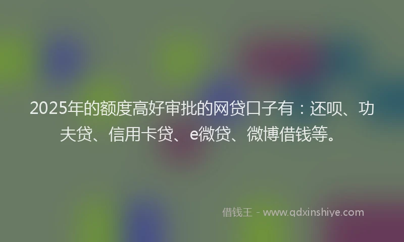 2025年的额度高好审批的网贷口子有：还呗、功夫贷、信用卡贷、e微贷、微博借钱等。