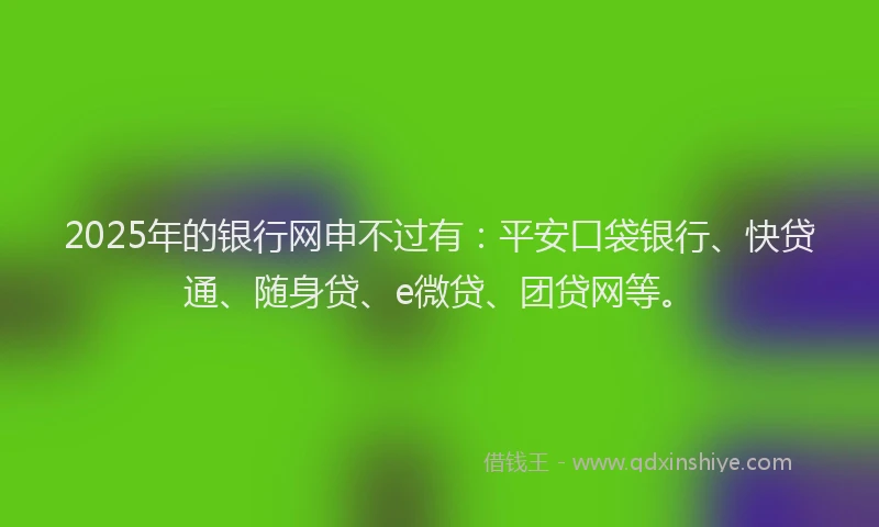 2025年的银行网申不过有：平安口袋银行、快贷通、随身贷、e微贷、团贷网等。