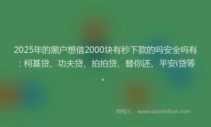 2025年的黑户想借2000块有秒下款的吗安全吗有：柯基贷、功夫贷、拍拍贷、替你还、平安i贷等。