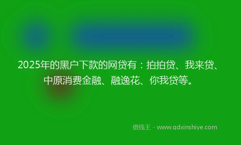 2025年的黑户下款的网贷有：拍拍贷、我来贷、中原消费金融、融逸花、你我贷等。