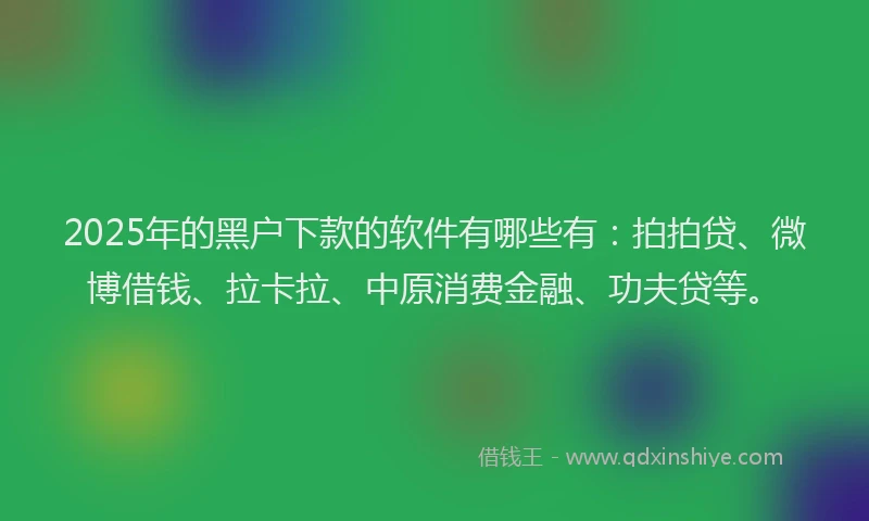 2025年的黑户下款的软件有哪些有：拍拍贷、微博借钱、拉卡拉、中原消费金融、功夫贷等。