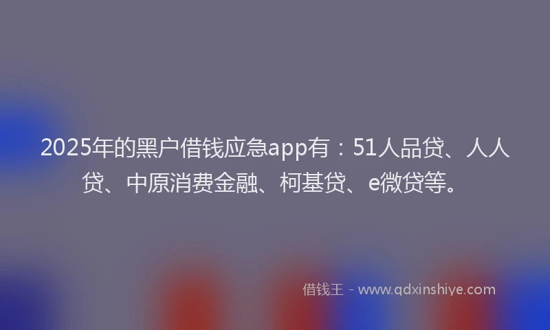 2025年的黑户借钱应急app有：51人品贷、人人贷、中原消费金融、柯基贷、e微贷等。