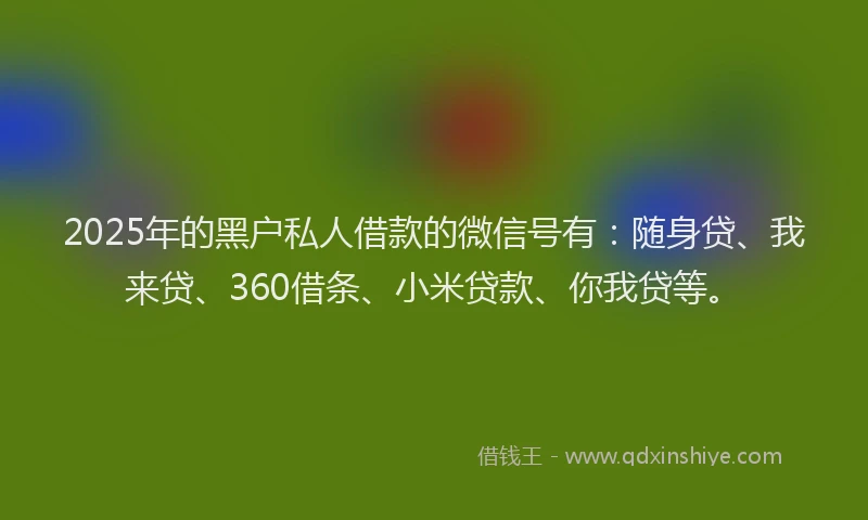 2025年的黑户私人借款的微信号有：随身贷、我来贷、360借条、小米贷款、你我贷等。