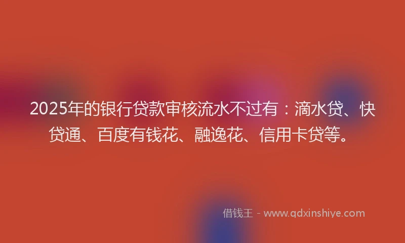 2025年的银行贷款审核流水不过有：滴水贷、快贷通、百度有钱花、融逸花、信用卡贷等。