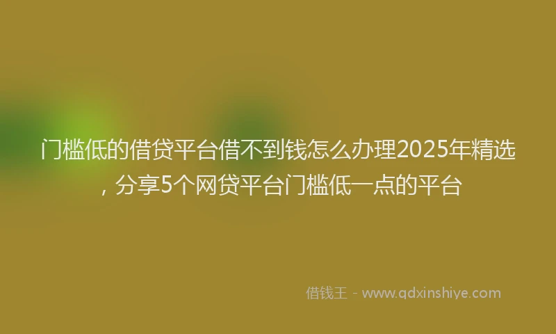 门槛低的借贷平台借不到钱怎么办理2025年精选，分享5个网贷平台门槛低一点的平台
