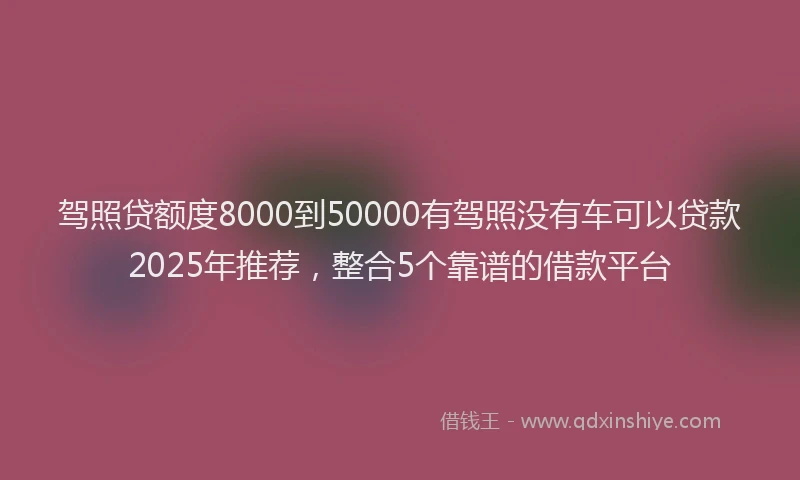 驾照贷额度8000到50000有驾照没有车可以贷款2025年推荐，整合5个靠谱的借款平台