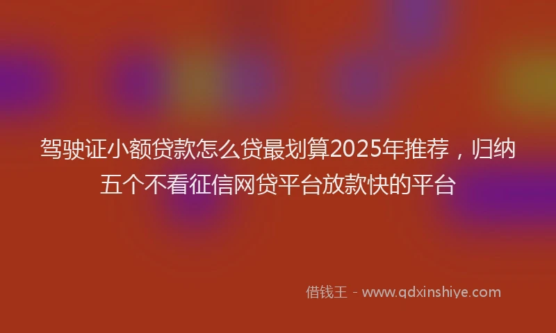 驾驶证小额贷款怎么贷最划算2025年推荐，归纳五个不看征信网贷平台放款快的平台