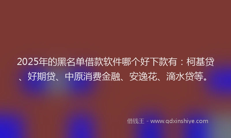 2025年的黑名单借款软件哪个好下款有：柯基贷、好期贷、中原消费金融、安逸花、滴水贷等。