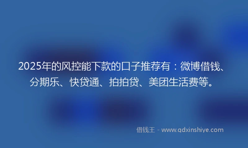 2025年的风控能下款的口子推荐有：微博借钱、分期乐、快贷通、拍拍贷、美团生活费等。