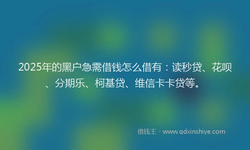 2025年的黑户急需借钱怎么借有：读秒贷、花呗、分期乐、柯基贷、维信卡卡贷等。