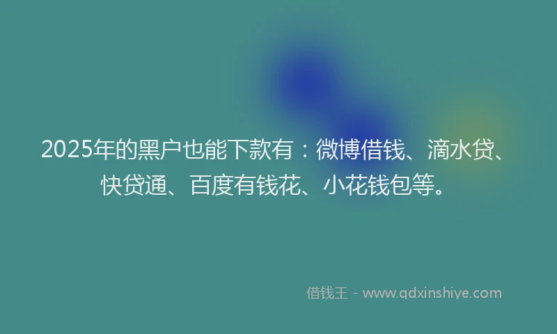 2025年的黑户也能下款有：微博借钱、滴水贷、快贷通、百度有钱花、小花钱包等。