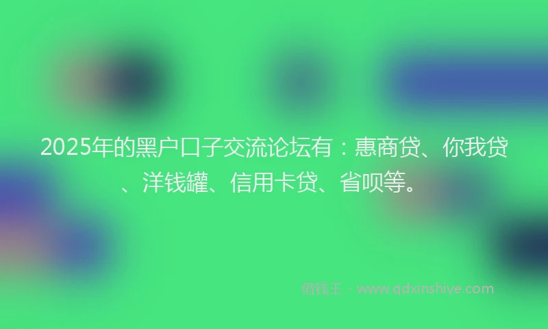 2025年的黑户口子交流论坛有：惠商贷、你我贷、洋钱罐、信用卡贷、省呗等。