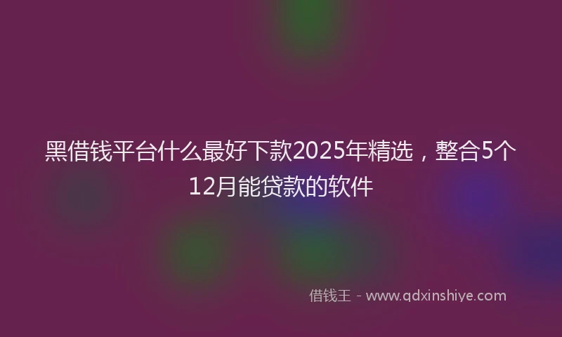 黑借钱平台什么最好下款2025年精选，整合5个12月能贷款的软件