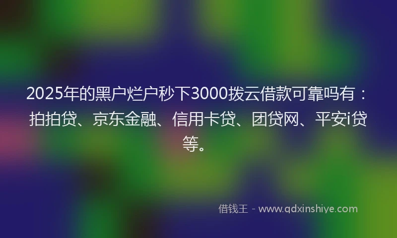 2025年的黑户烂户秒下3000拨云借款可靠吗有：拍拍贷、京东金融、信用卡贷、团贷网、平安i贷等。
