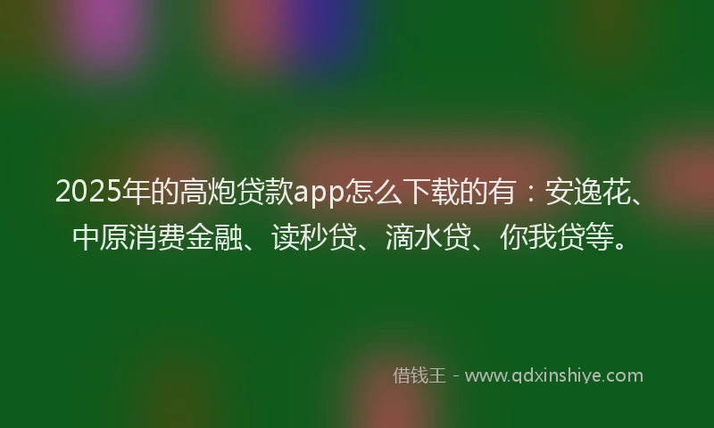 2025年的高炮贷款app怎么下载的有：安逸花、中原消费金融、读秒贷、滴水贷、你我贷等。