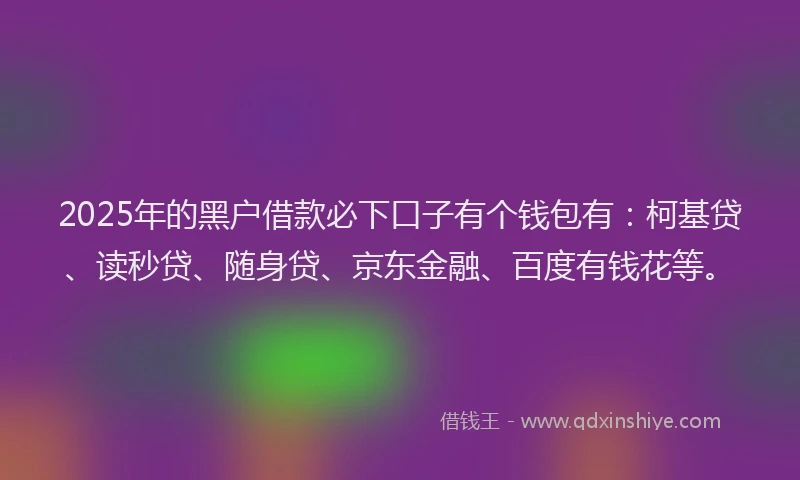 2025年的黑户借款必下口子有个钱包有：柯基贷、读秒贷、随身贷、京东金融、百度有钱花等。