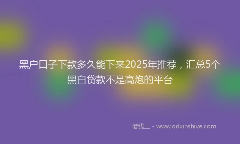 黑户口子下款多久能下来2025年推荐，汇总5个黑白贷款不是高炮的平台