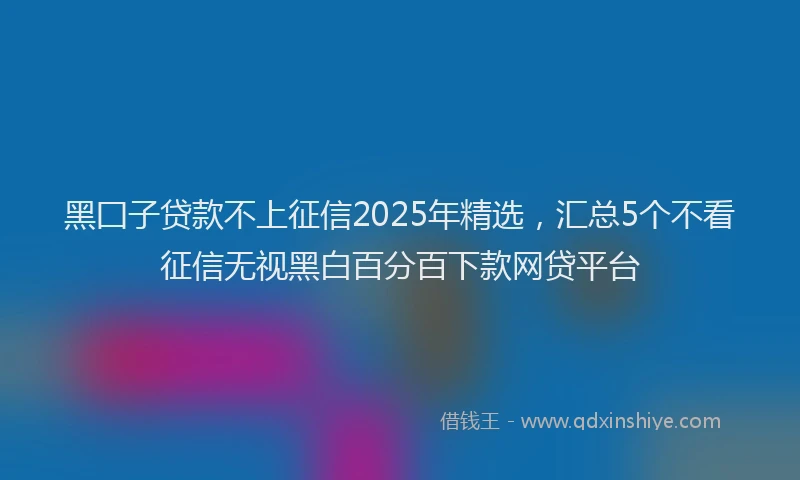 黑囗子贷款不上征信2025年精选，汇总5个不看征信无视黑白百分百下款网贷平台