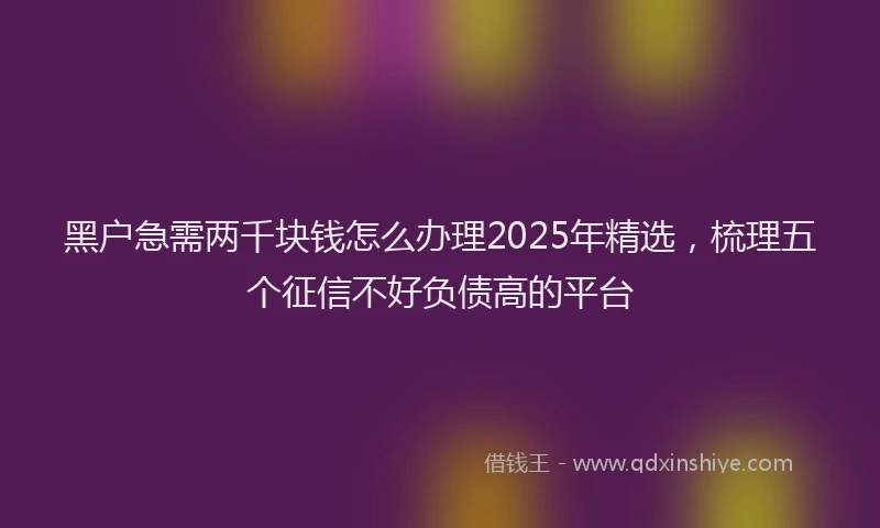 黑户急需两千块钱怎么办理2025年精选，梳理五个征信不好负债高的平台