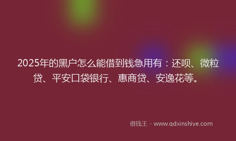 2025年的黑户怎么能借到钱急用有：还呗、微粒贷、平安口袋银行、惠商贷、安逸花等。