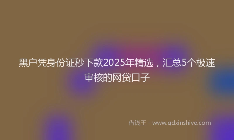 黑户凭身份证秒下款2025年精选，汇总5个极速审核的网贷口子