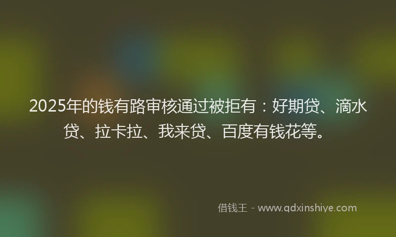 2025年的钱有路审核通过被拒有：好期贷、滴水贷、拉卡拉、我来贷、百度有钱花等。