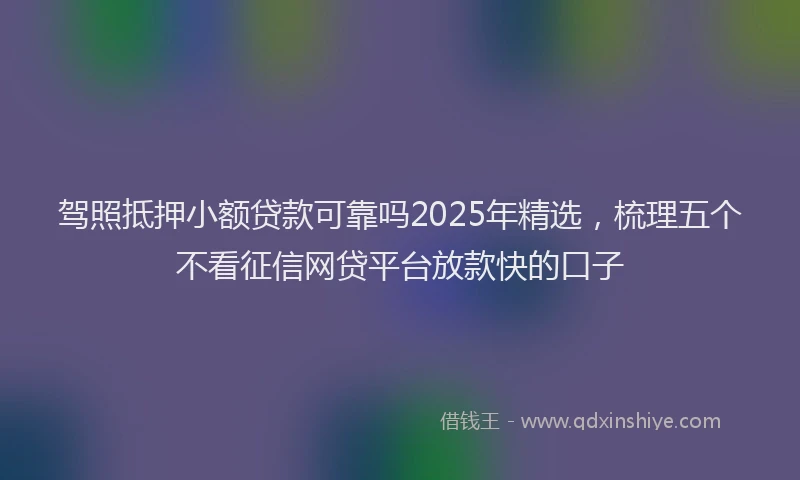 驾照抵押小额贷款可靠吗2025年精选，梳理五个不看征信网贷平台放款快的口子