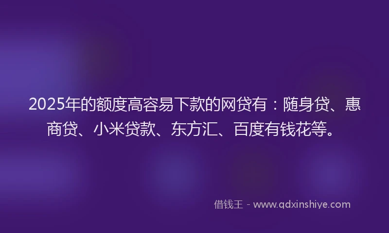 2025年的额度高容易下款的网贷有：随身贷、惠商贷、小米贷款、东方汇、百度有钱花等。