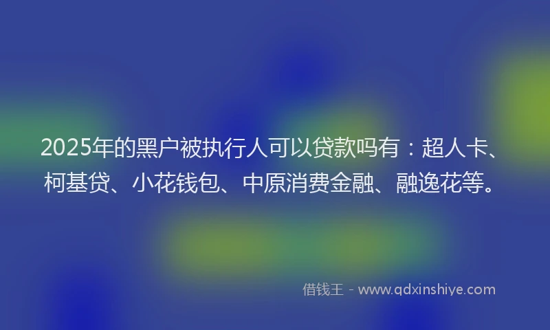 2025年的黑户被执行人可以贷款吗有：超人卡、柯基贷、小花钱包、中原消费金融、融逸花等。
