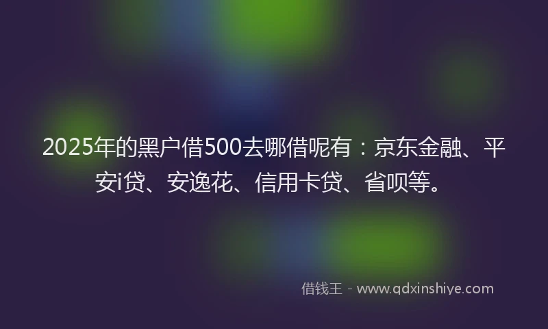 2025年的黑户借500去哪借呢有：京东金融、平安i贷、安逸花、信用卡贷、省呗等。