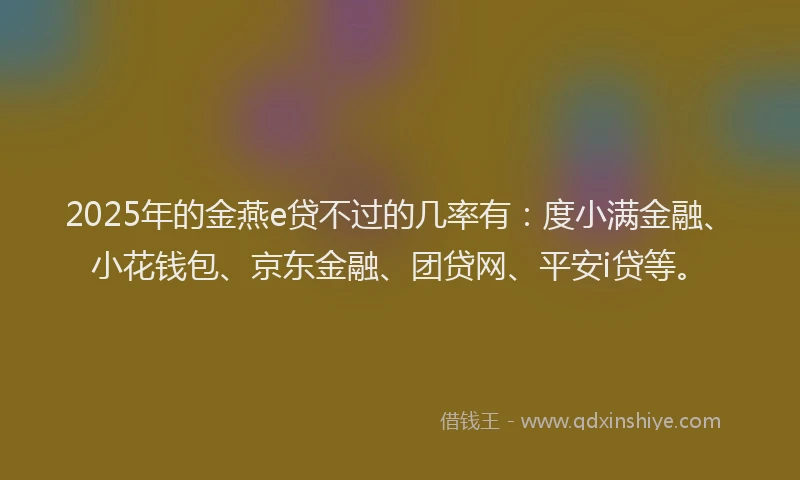 2025年的金燕e贷不过的几率有：度小满金融、小花钱包、京东金融、团贷网、平安i贷等。