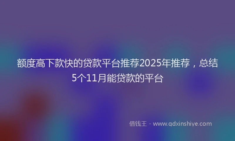 额度高下款快的贷款平台推荐2025年推荐，总结5个11月能贷款的平台