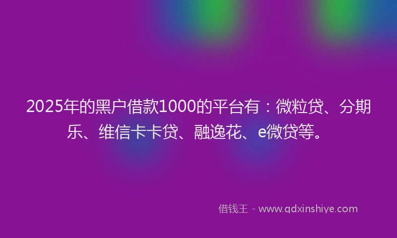 2025年的黑户借款1000的平台有：微粒贷、分期乐、维信卡卡贷、融逸花、e微贷等。
