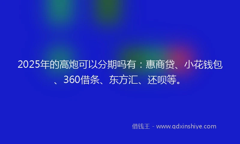 2025年的高炮可以分期吗有：惠商贷、小花钱包、360借条、东方汇、还呗等。