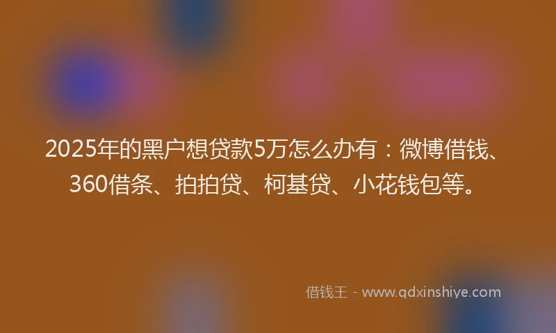 2025年的黑户想贷款5万怎么办有：微博借钱、360借条、拍拍贷、柯基贷、小花钱包等。