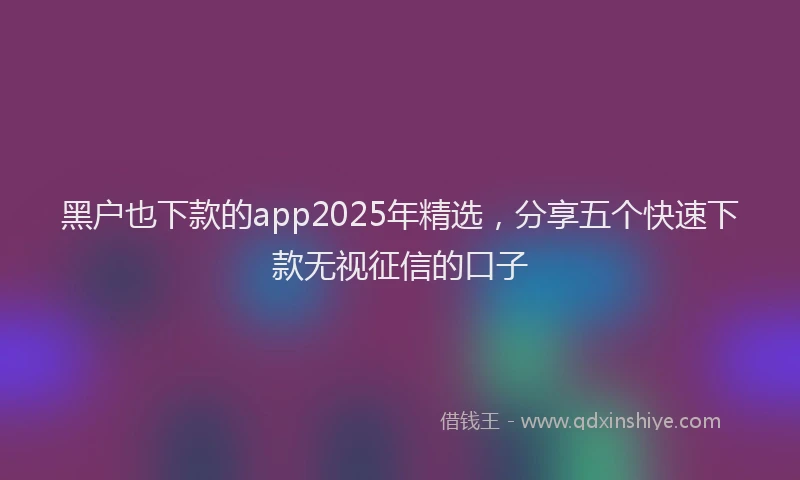 黑户也下款的app2025年精选，分享五个快速下款无视征信的口子