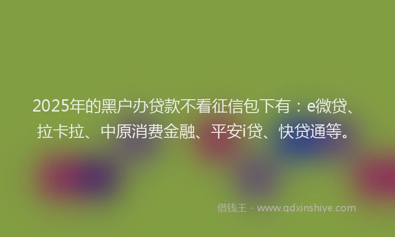 2025年的黑户办贷款不看征信包下有：e微贷、拉卡拉、中原消费金融、平安i贷、快贷通等。