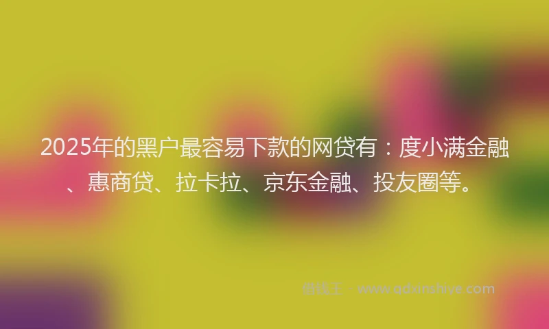 2025年的黑户最容易下款的网贷有：度小满金融、惠商贷、拉卡拉、京东金融、投友圈等。