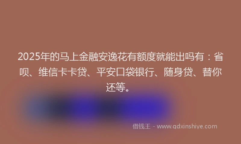 2025年的马上金融安逸花有额度就能出吗有：省呗、维信卡卡贷、平安口袋银行、随身贷、替你还等。