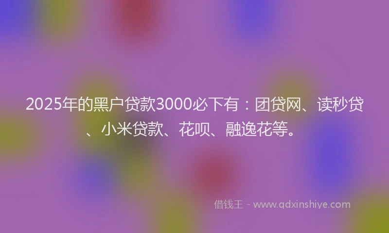 2025年的黑户贷款3000必下有：团贷网、读秒贷、小米贷款、花呗、融逸花等。