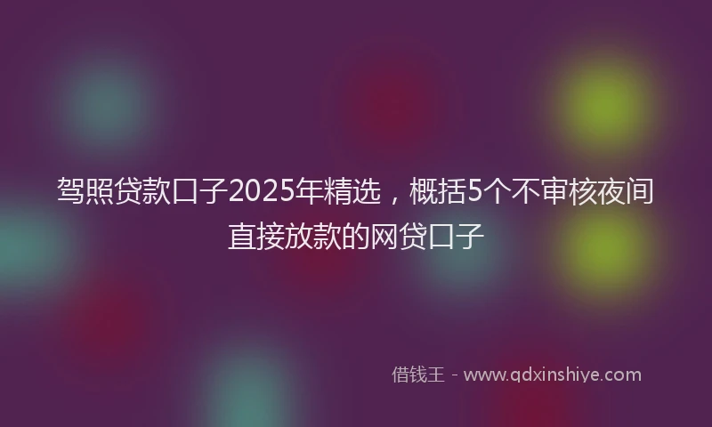 驾照贷款口子2025年精选，概括5个不审核夜间直接放款的网贷口子