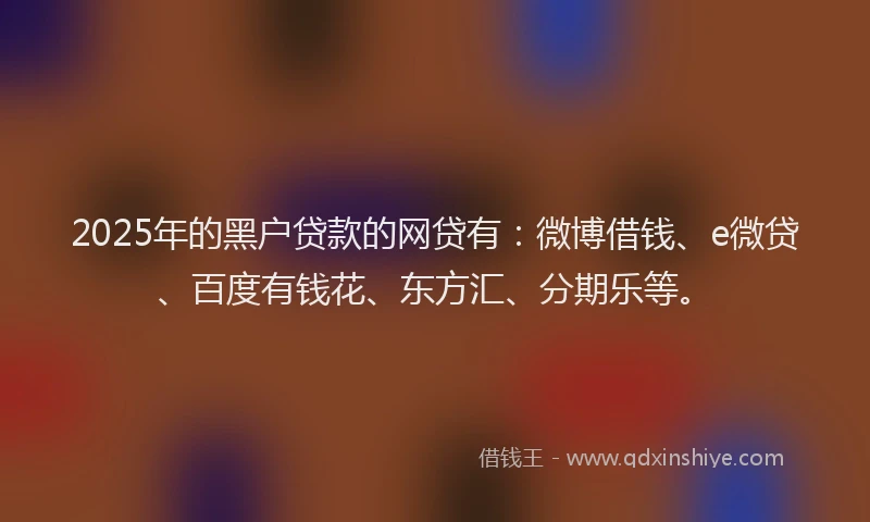 2025年的黑户贷款的网贷有：微博借钱、e微贷、百度有钱花、东方汇、分期乐等。