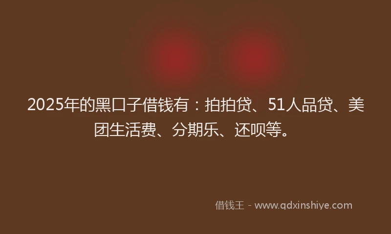 2025年的黑口子借钱有：拍拍贷、51人品贷、美团生活费、分期乐、还呗等。