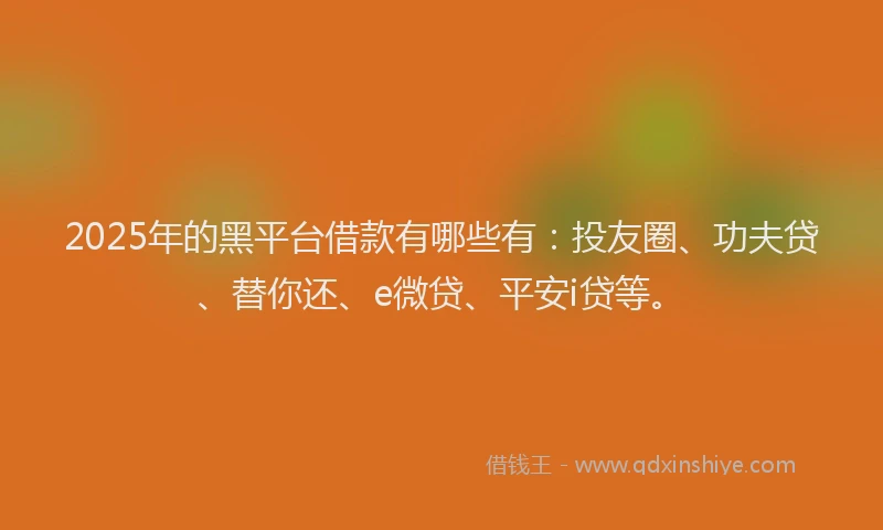 2025年的黑平台借款有哪些有：投友圈、功夫贷、替你还、e微贷、平安i贷等。