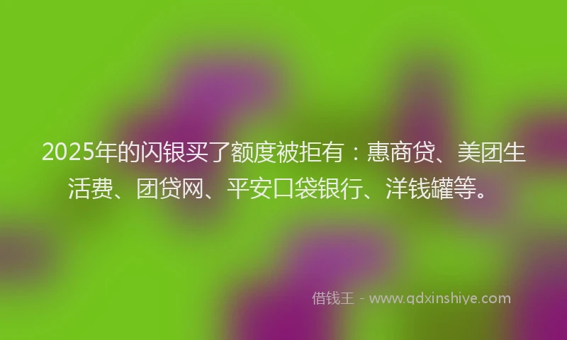 2025年的闪银买了额度被拒有：惠商贷、美团生活费、团贷网、平安口袋银行、洋钱罐等。