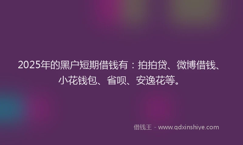 2025年的黑户短期借钱有：拍拍贷、微博借钱、小花钱包、省呗、安逸花等。