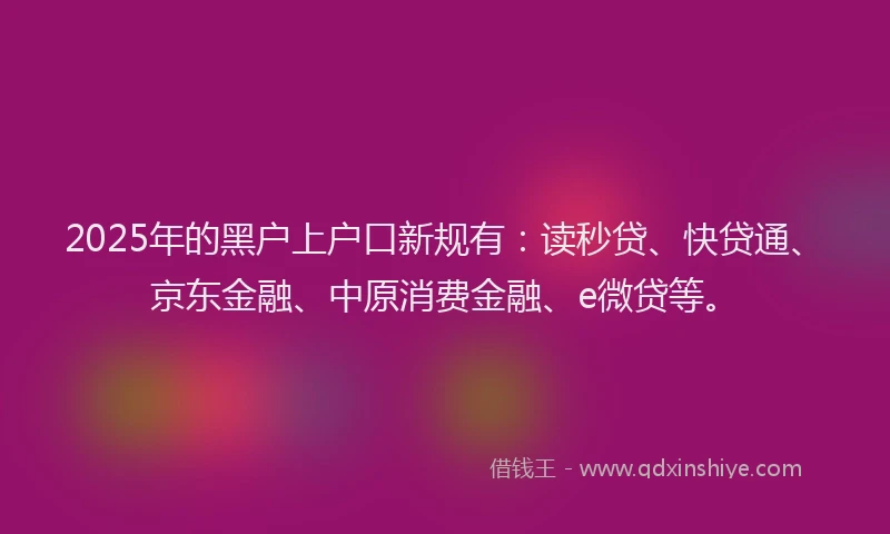2025年的黑户上户口新规有：读秒贷、快贷通、京东金融、中原消费金融、e微贷等。
