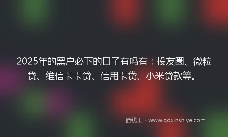 2025年的黑户必下的口子有吗有：投友圈、微粒贷、维信卡卡贷、信用卡贷、小米贷款等。
